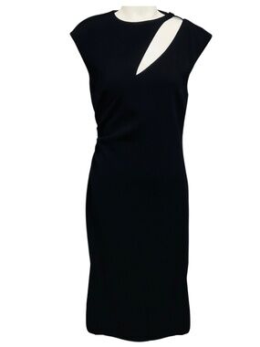 EMILIO PUCCI BLACK CUT OUT DETAIL WOOL CREPE MIDI DRESS